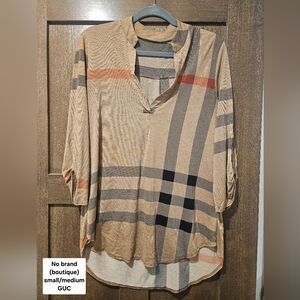 Plaid Patterned Women's Top - Beige and Black